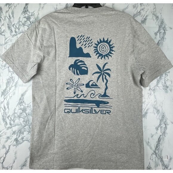 Quiksilver Mens Medium T-Shirt Kauai Heather Gray Logo Print Cotton Crew Neck - Picture 2 of 14